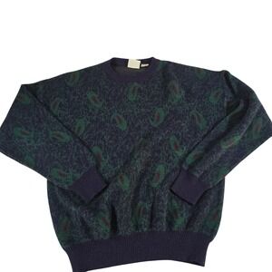 Giorgio di Firenze Mens Paisley Crewneck Sweater Purple Green Wool Blend Italy M